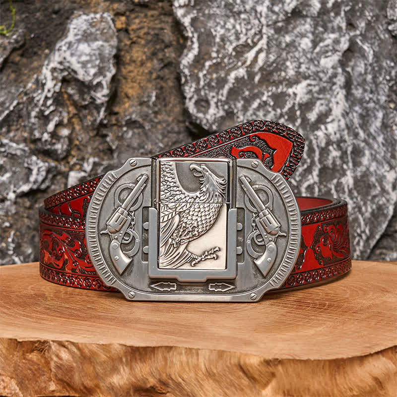 Men's DIY Silver Eagle Guns Leather Belt with Hidden Lighter - Image 7