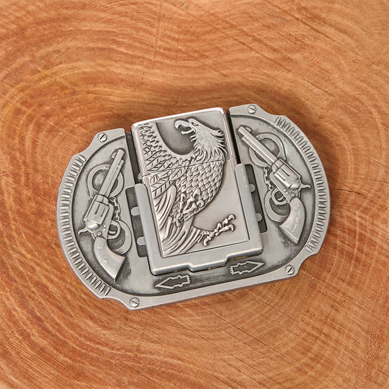 Men's DIY Silver Eagle Guns Leather Belt with Hidden Lighter - Image 9