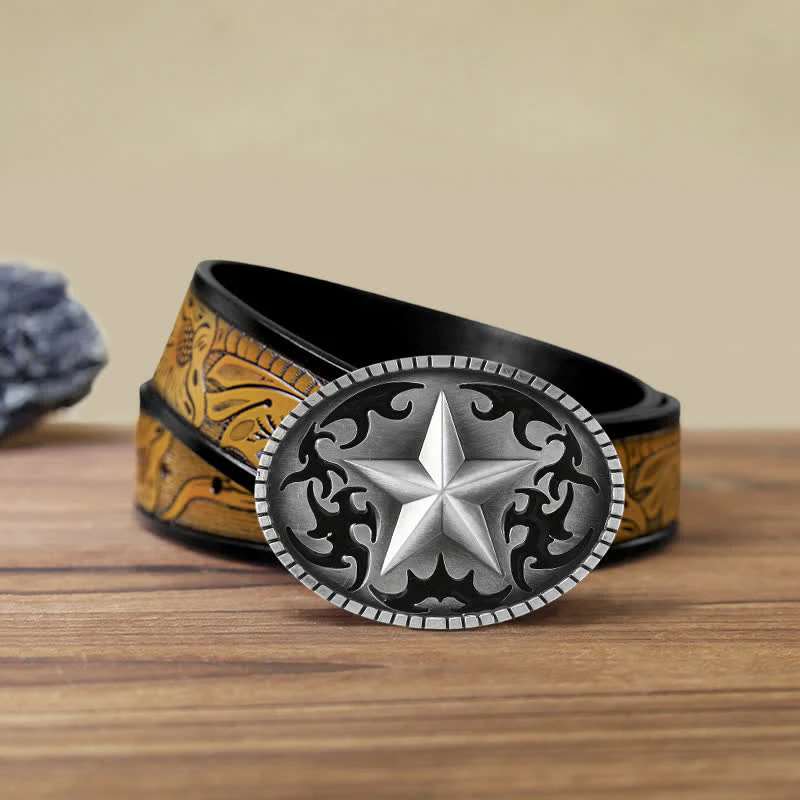 Men's DIY Silver Lone Star Buckle Leather Belt - Image 14