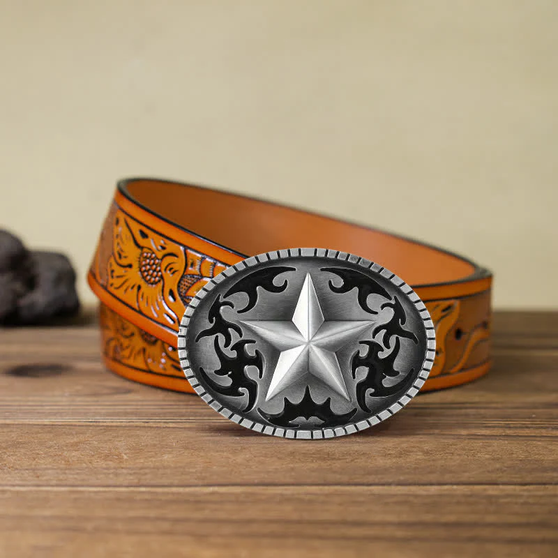 Men's DIY Silver Lone Star Buckle Leather Belt - Image 16