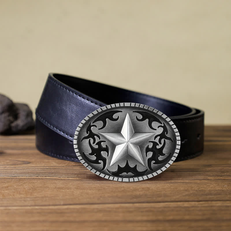 Men's DIY Silver Lone Star Buckle Leather Belt - Image 4