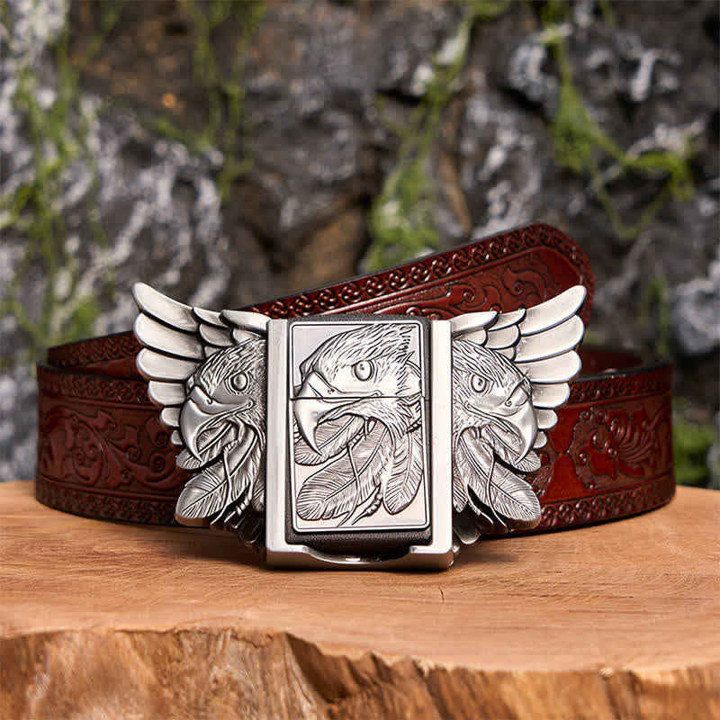 Men's DIY Silver Mighty Eagle Leather Belt With Hidden Lighter - Image 10