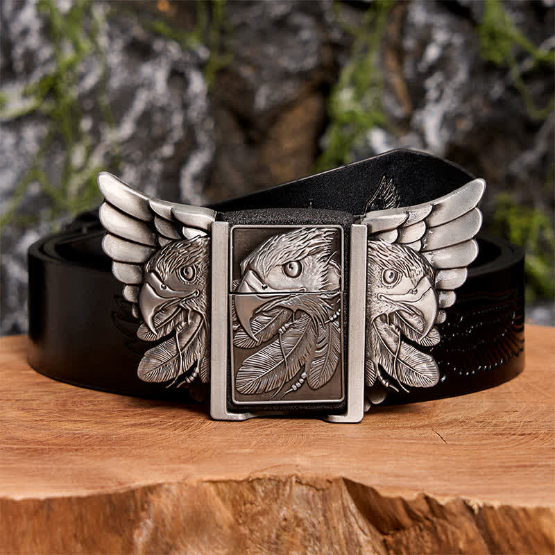 Men's DIY Silver Mighty Eagle Leather Belt With Hidden Lighter - Image 3