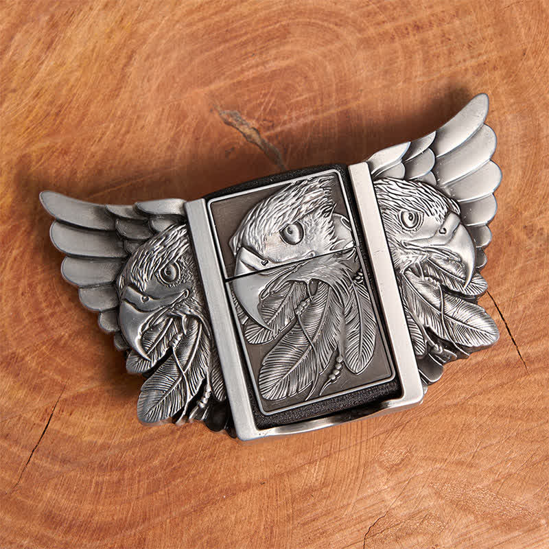 Men's DIY Silver Mighty Eagle Leather Belt With Hidden Lighter - Image 4