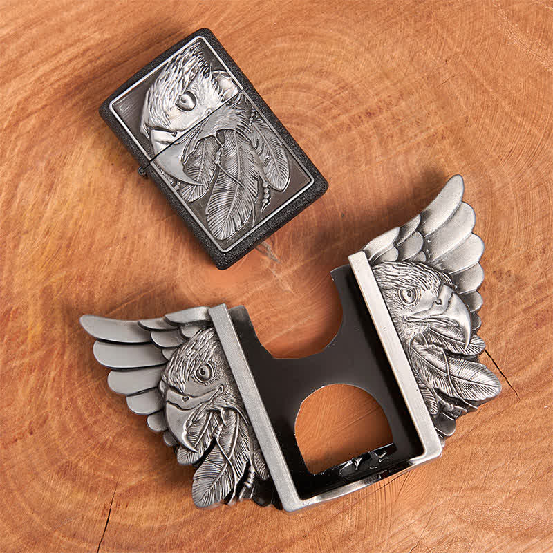 Men's DIY Silver Mighty Eagle Leather Belt With Hidden Lighter - Image 5