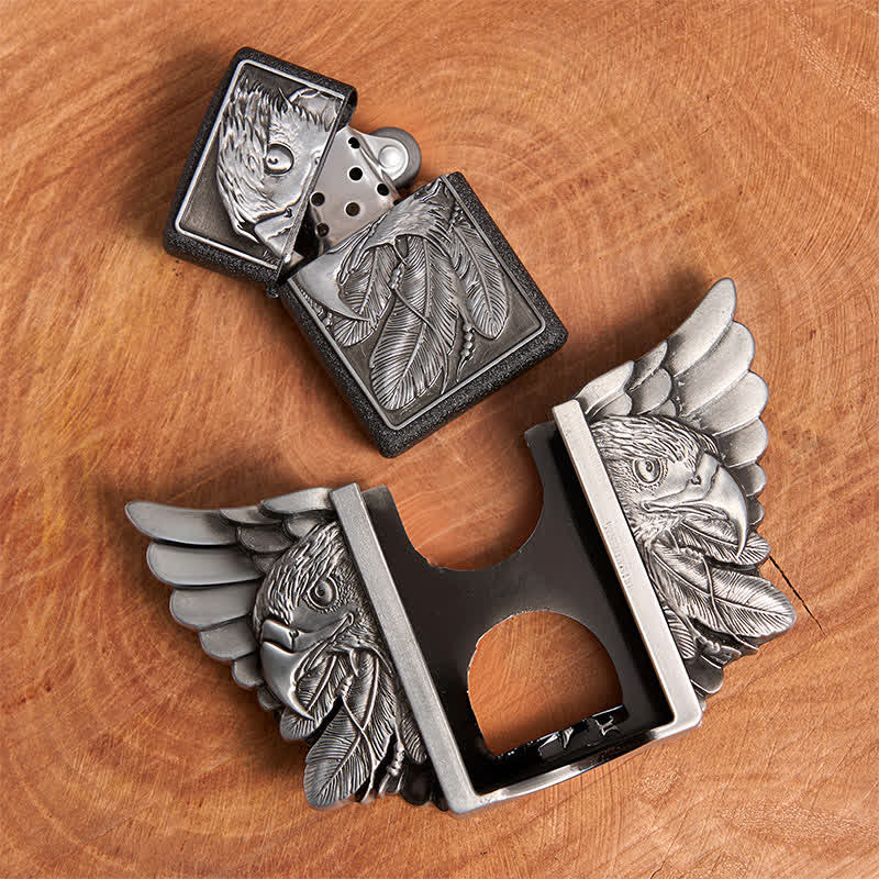 Men's DIY Silver Mighty Eagle Leather Belt With Hidden Lighter - Image 6