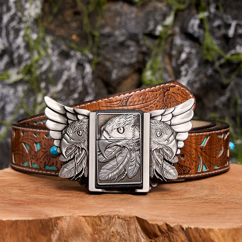 Men's DIY Silver Mighty Eagle Leather Belt With Hidden Lighter - Image 7