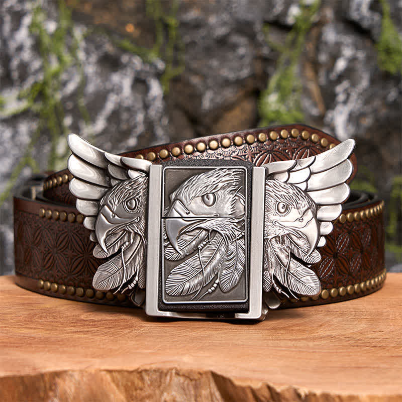 Men's DIY Silver Mighty Eagle Leather Belt With Hidden Lighter - Image 8