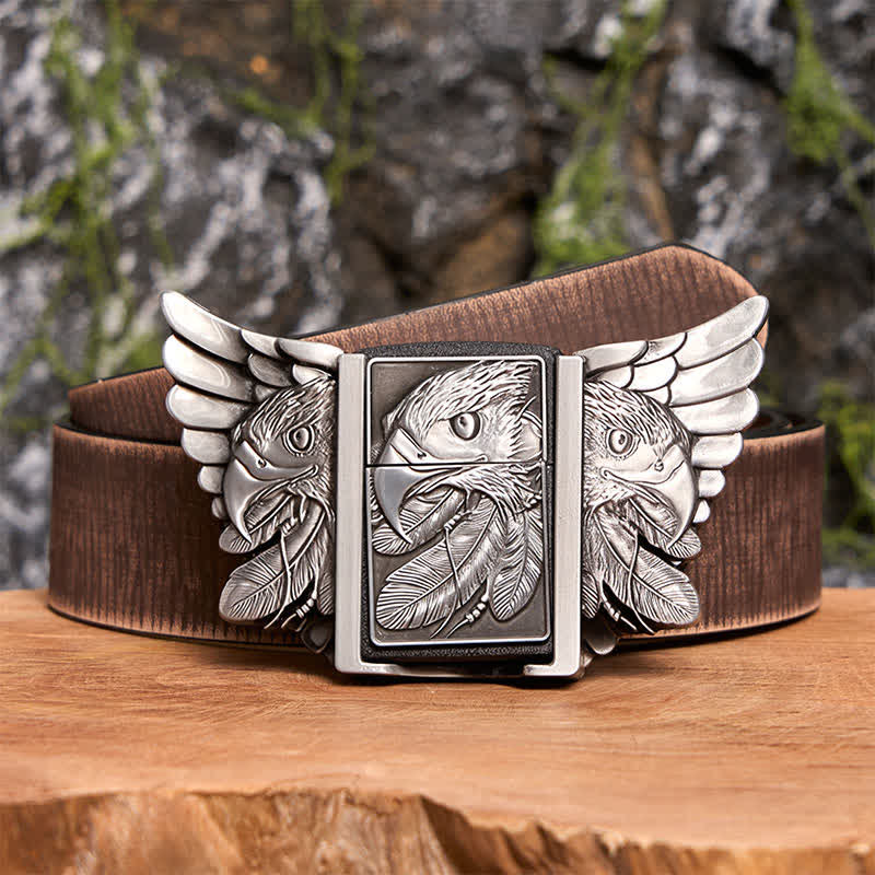 Men's DIY Silver Mighty Eagle Leather Belt With Hidden Lighter - Image 9
