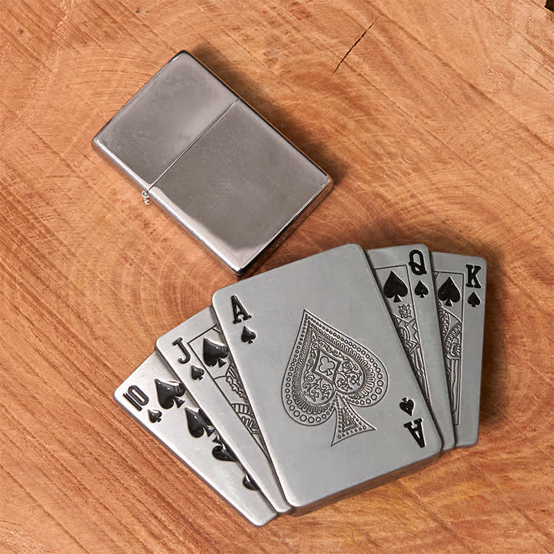 Men's DIY Silver Royal Flush Leather Belt with Hidden Lighter - Image 4