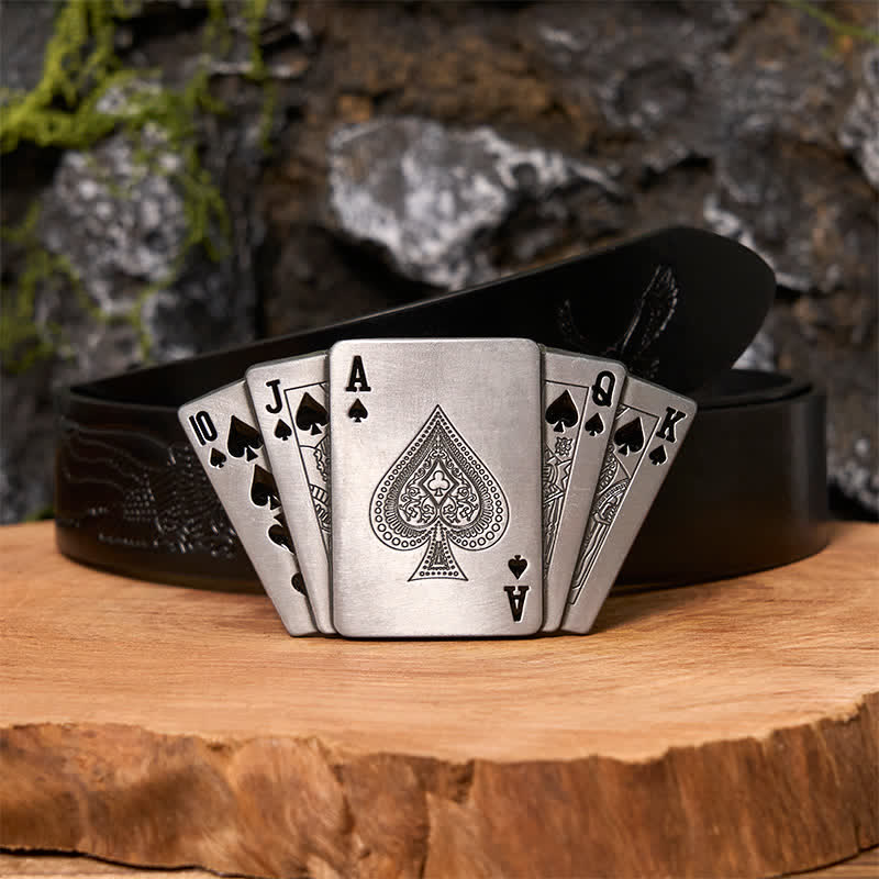 Men's DIY Silver Royal Flush Leather Belt with Hidden Lighter - Image 5