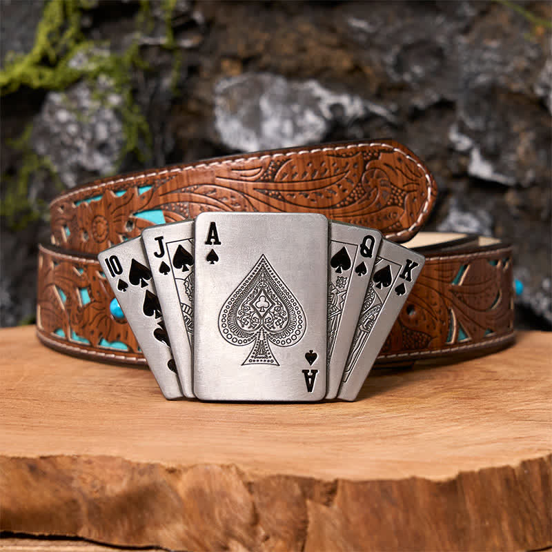 Men's DIY Silver Royal Flush Leather Belt with Hidden Lighter - Image 6