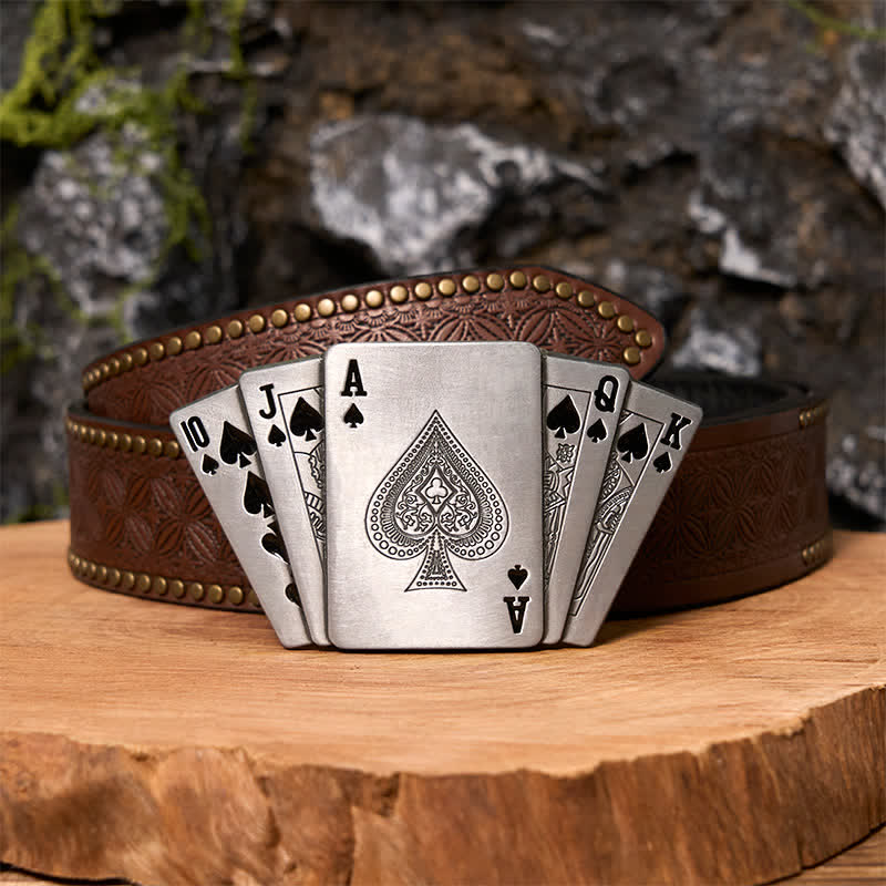 Men's DIY Silver Royal Flush Leather Belt with Hidden Lighter - Image 7