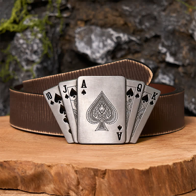 Men's DIY Silver Royal Flush Leather Belt with Hidden Lighter - Image 8
