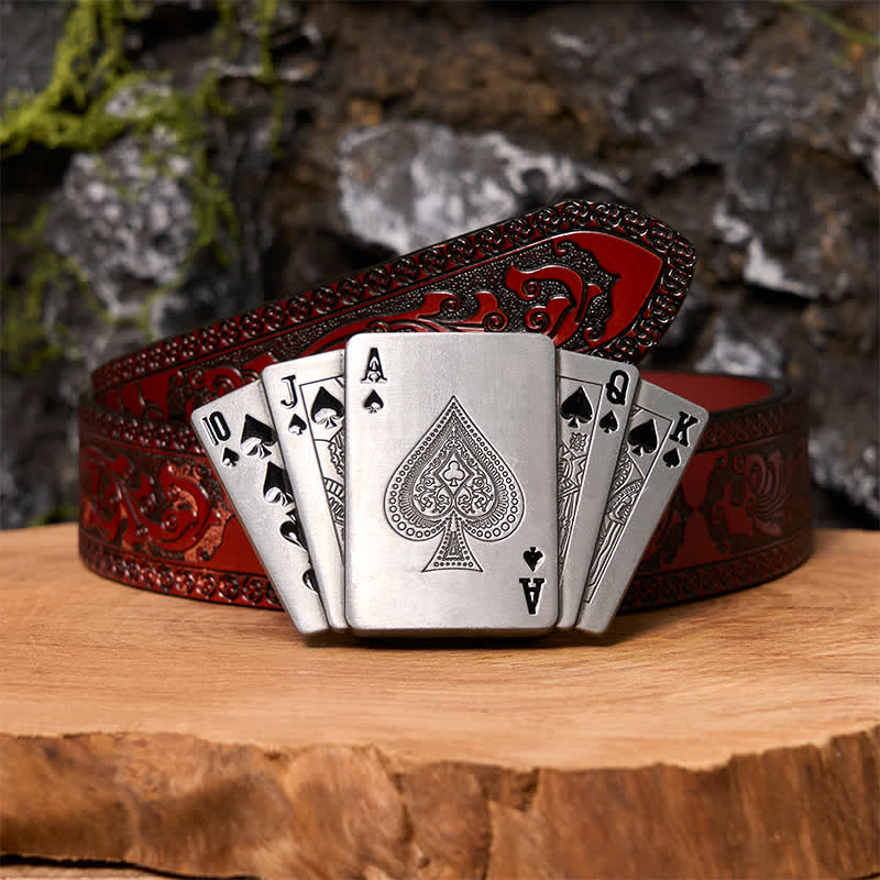 Men's DIY Silver Royal Flush Leather Belt with Hidden Lighter - Image 9