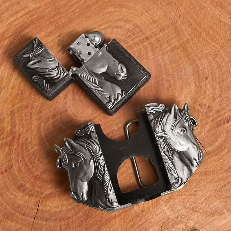 Men's DIY Silver Triple Horses Leather Belt With Hidden Lighter - Image 10