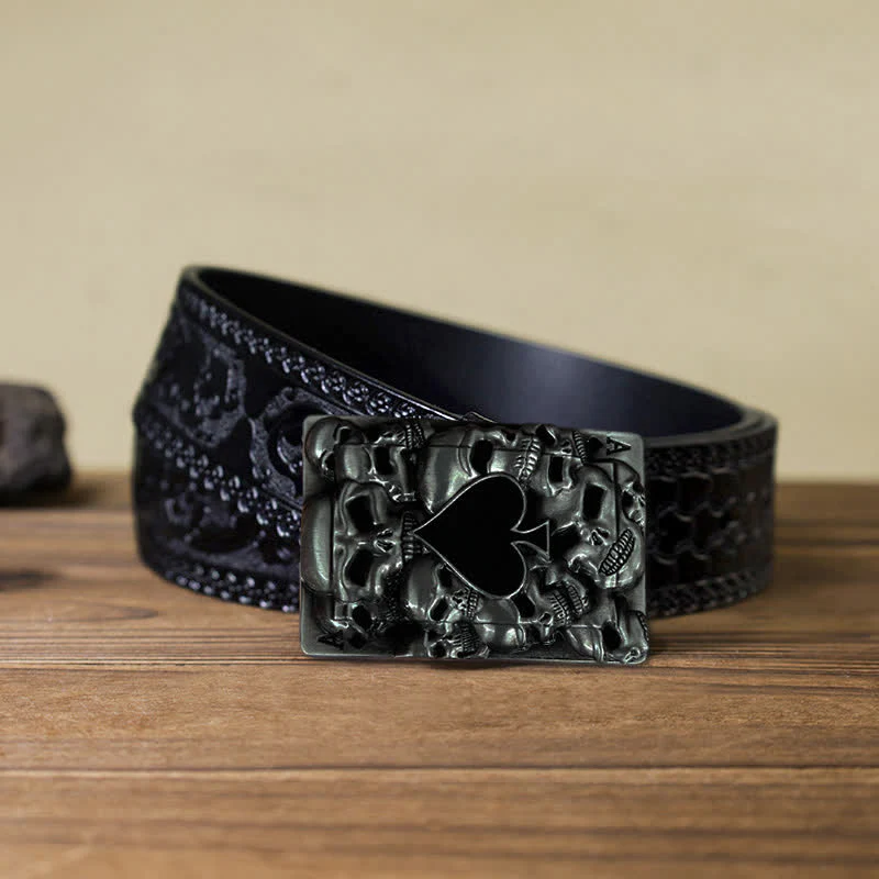 Men's DIY Skull Ace of Spades Buckle Leather Belt - Image 10