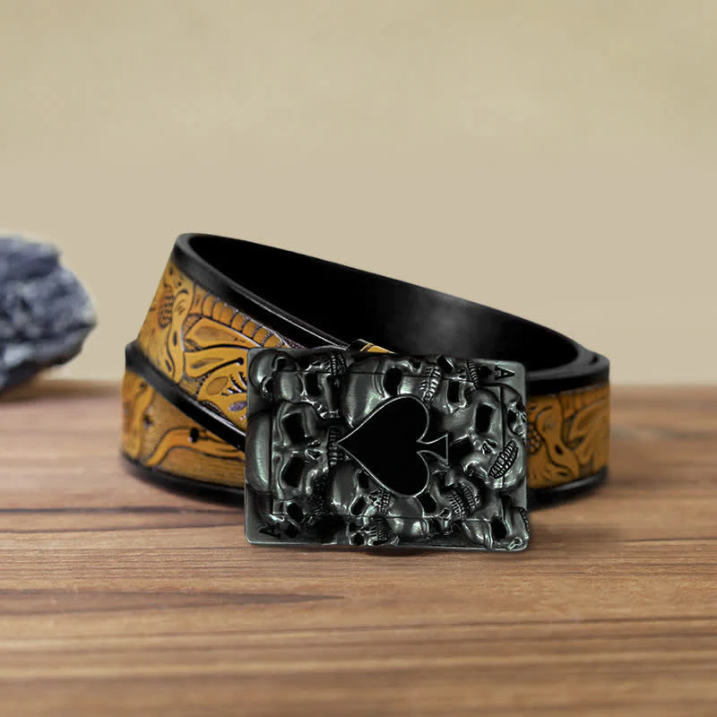 Men's DIY Skull Ace of Spades Buckle Leather Belt - Image 14