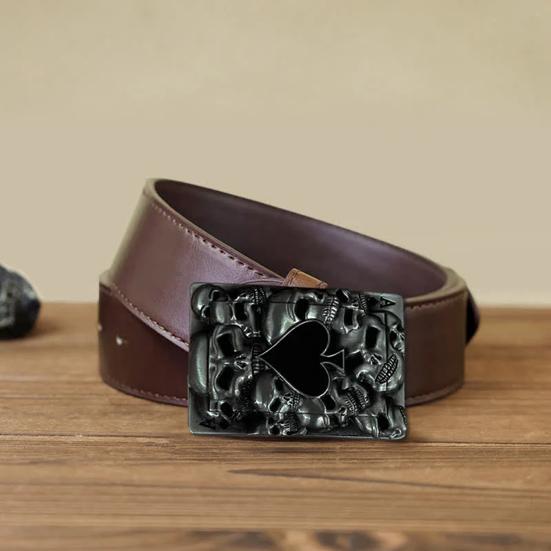 Men's DIY Skull Ace of Spades Buckle Leather Belt - Image 8