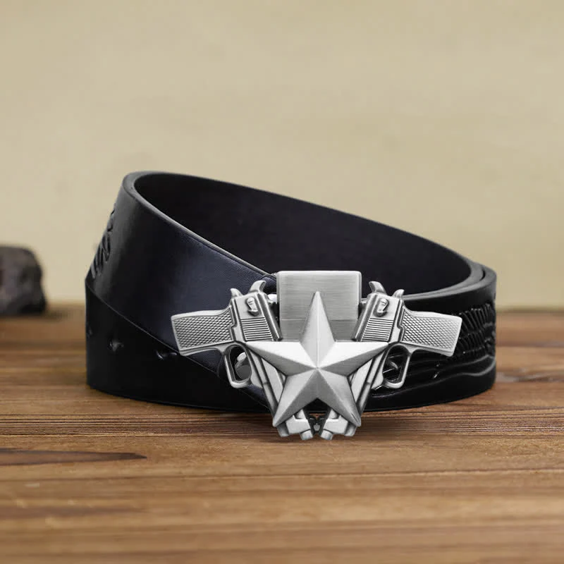 Men's DIY Dual Pistols & Star Leather Belt with Hidden Lighter - Image 3