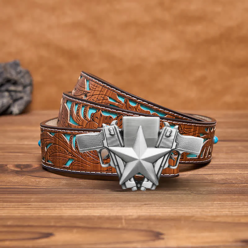 Men's DIY Dual Pistols & Star Leather Belt with Hidden Lighter - Image 4