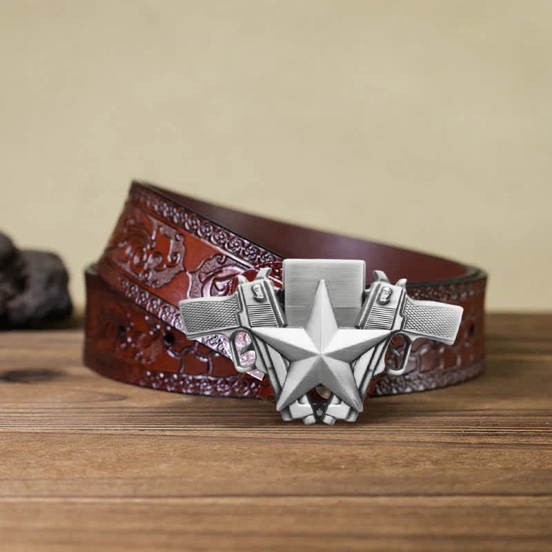 Men's DIY Dual Pistols & Star Leather Belt with Hidden Lighter - Image 7
