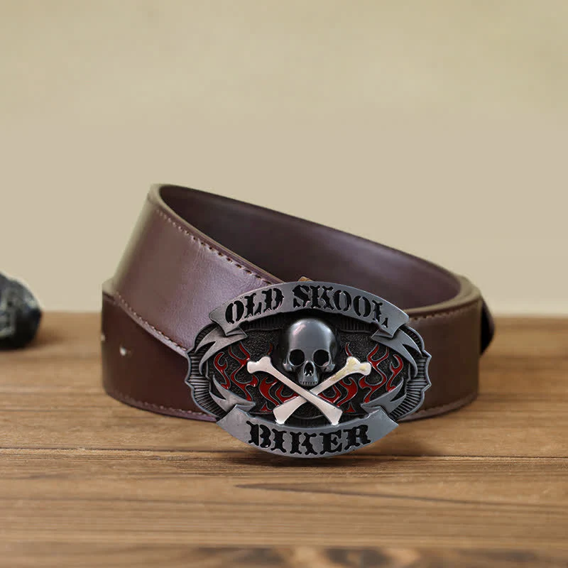 Men's DIY Skull Biker Cross Bone Buckle Leather Belt - Image 7