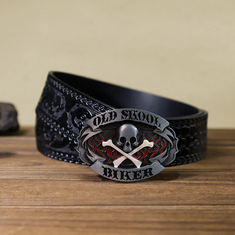 Men's DIY Skull Biker Cross Bone Buckle Leather Belt - Image 9