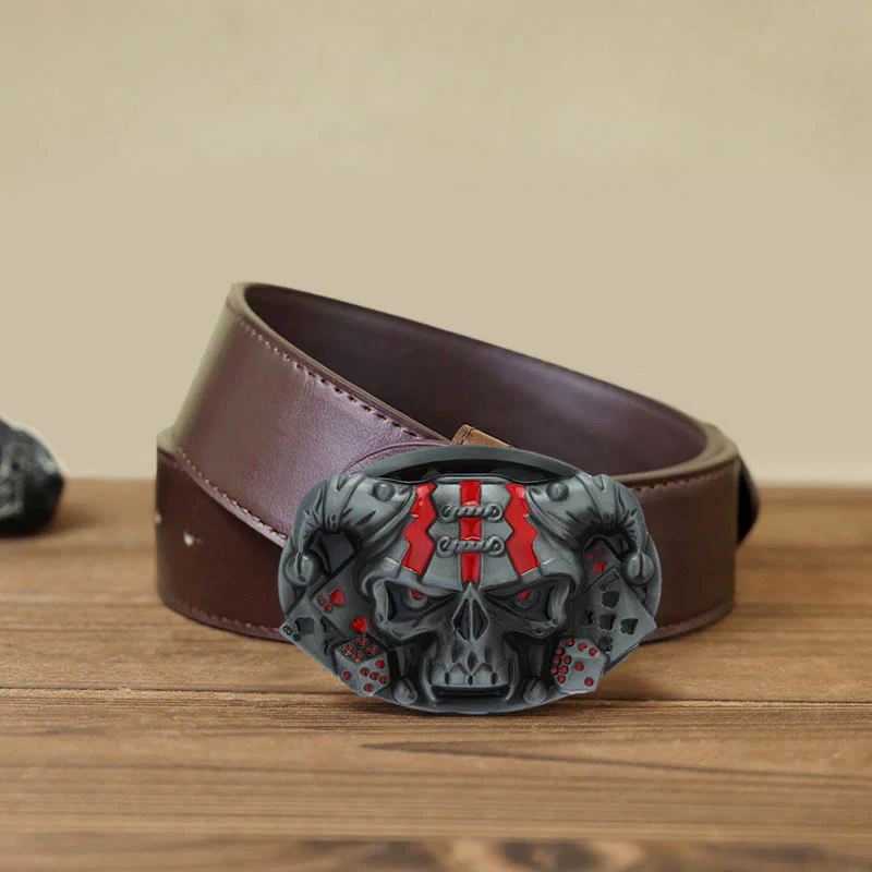 Men's DIY Skull Clown Joker Buckle Leather Belt - Image 16