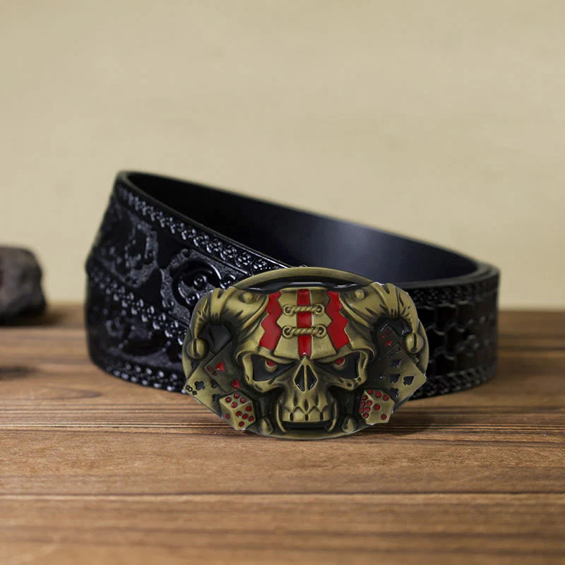 Men's DIY Skull Clown Joker Buckle Leather Belt - Image 18