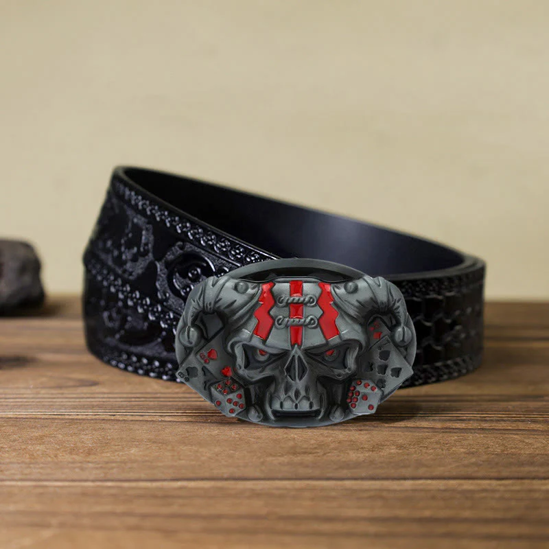 Men's DIY Skull Clown Joker Buckle Leather Belt - Image 19