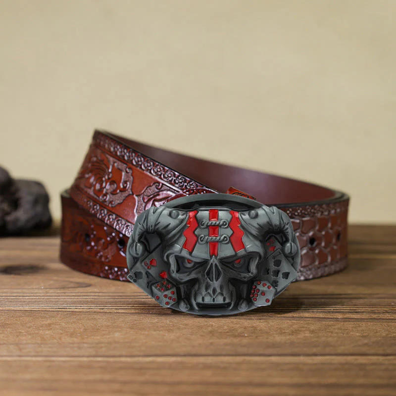 Men's DIY Skull Clown Joker Buckle Leather Belt - Image 22