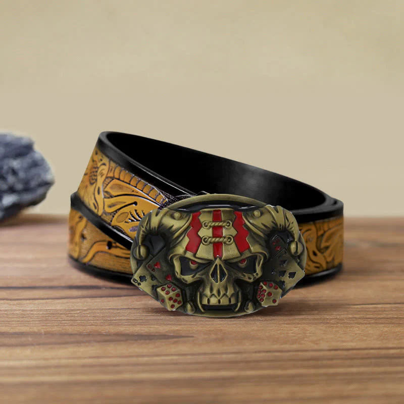 Men's DIY Skull Clown Joker Buckle Leather Belt - Image 24