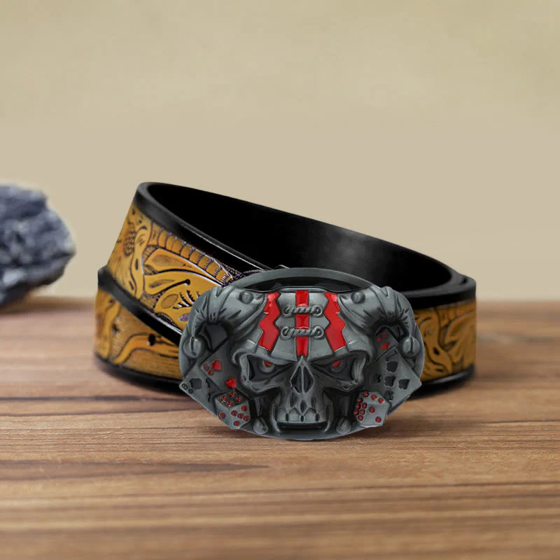 Men's DIY Skull Clown Joker Buckle Leather Belt - Image 25
