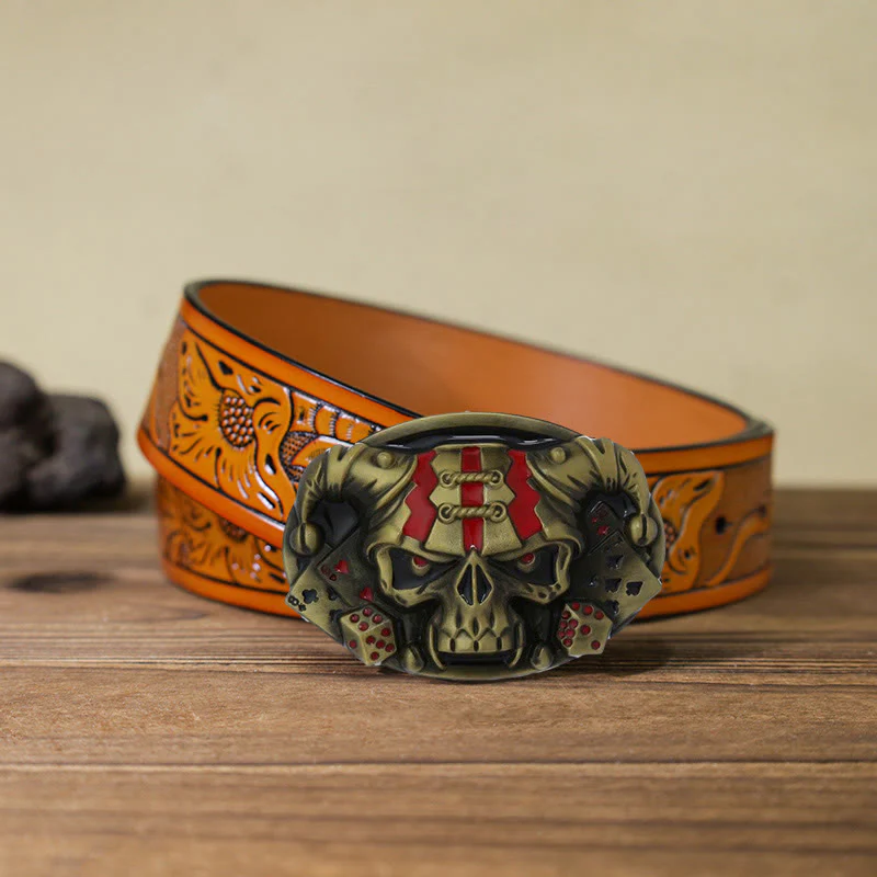 Men's DIY Skull Clown Joker Buckle Leather Belt - Image 27