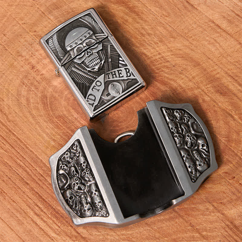 Men's DIY Skull Head Leather Belt with Hidden Lighter - Image 4