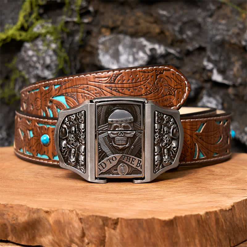 Men's DIY Skull Head Leather Belt with Hidden Lighter - Image 6