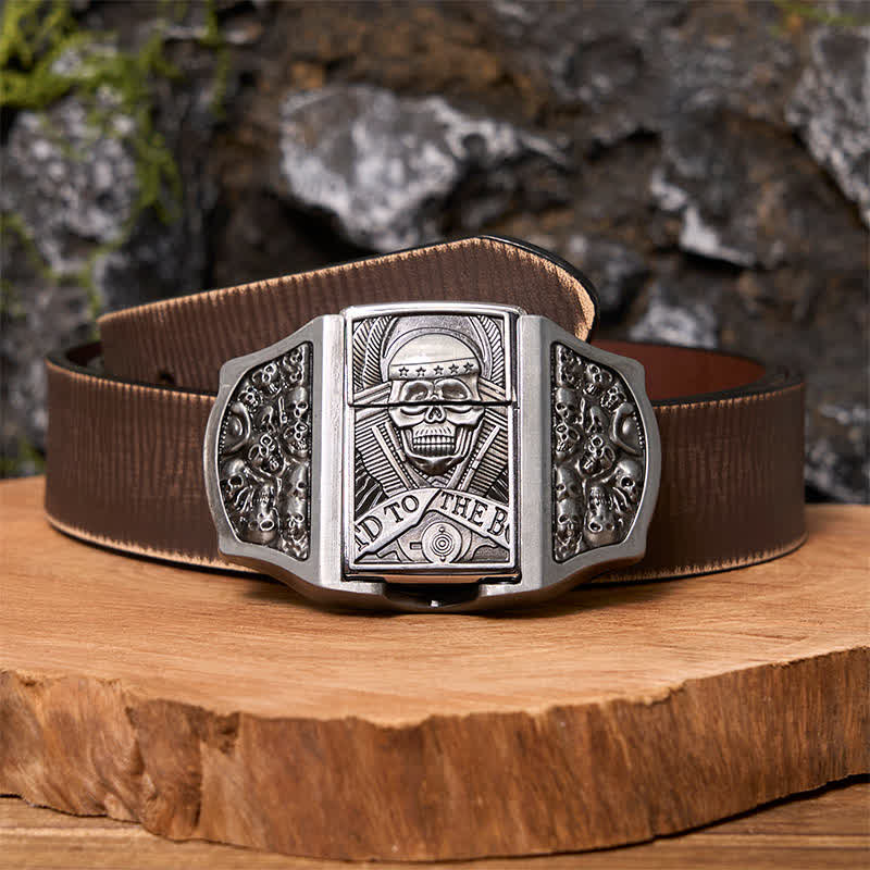 Men's DIY Skull Head Leather Belt with Hidden Lighter - Image 8