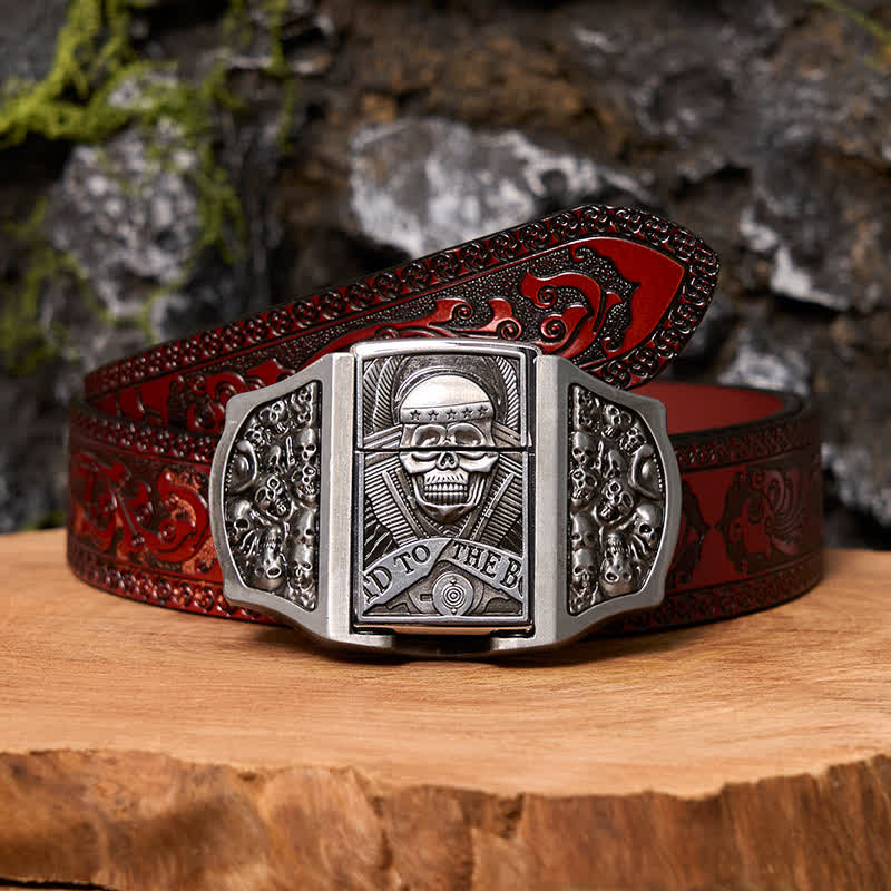 Men's DIY Skull Head Leather Belt with Hidden Lighter - Image 9