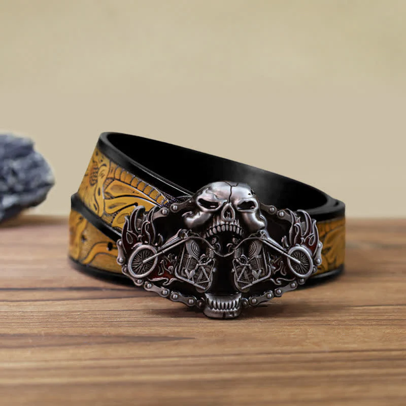 Men's DIY Skull Motorcycle Ghost Head Buckle Leather Belt - Image 13