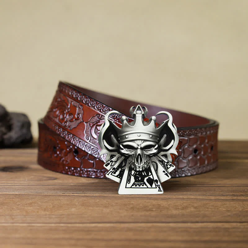 Men's DIY Skull Royal Flush Poker Casino Buckle Leather Belt - Image 6