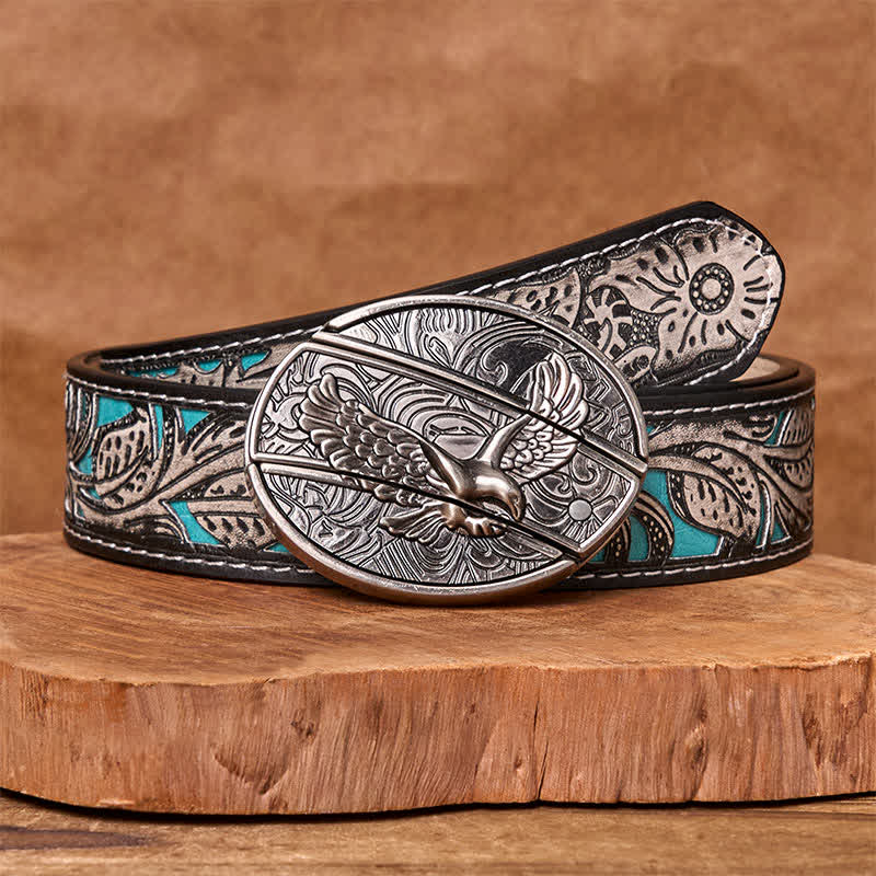 Men's DIY Soaring Eagle Hidden Folding Knife Leather Belt - Image 13