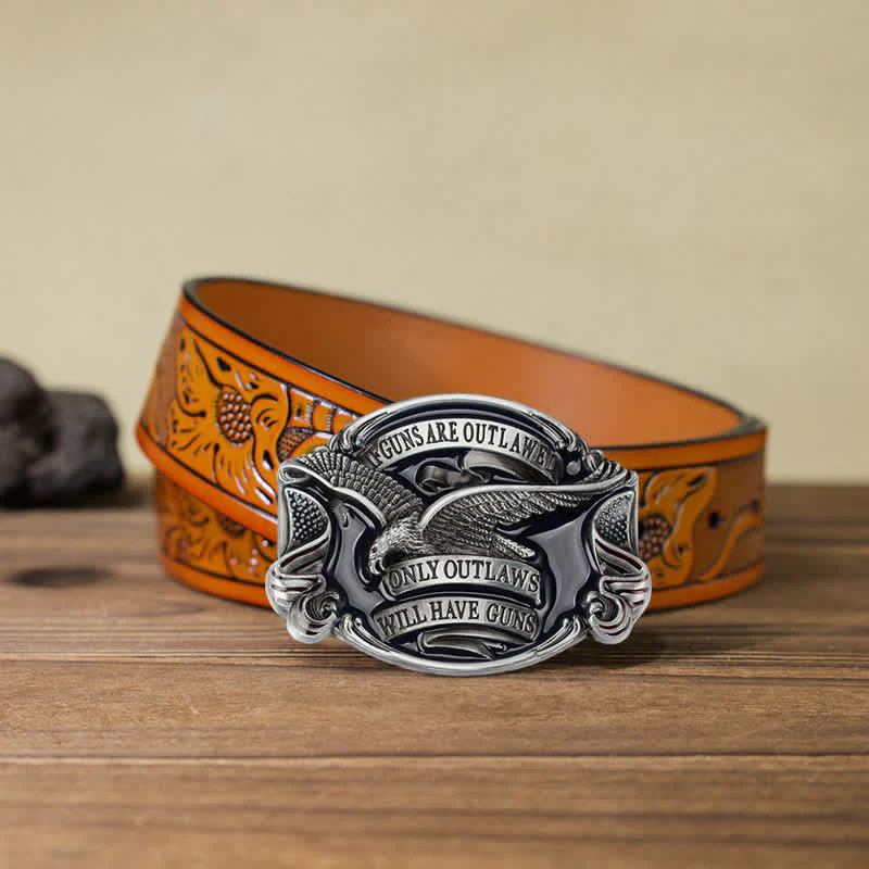 Men's DIY Soaring Eagle Statement Buckle Leather Belt - Image 26