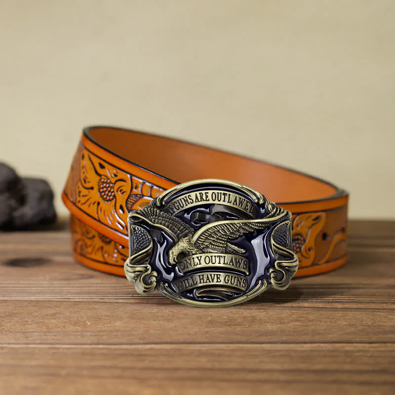 Men's DIY Soaring Eagle Statement Buckle Leather Belt - Image 27