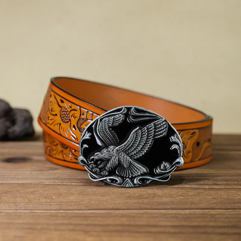 Men's DIY Spreading Wings Eagle Freedom Buckle Leather Belt - Image 13