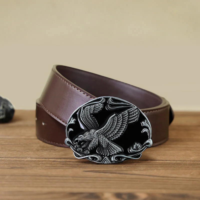 Men's DIY Spreading Wings Eagle Freedom Buckle Leather Belt - Image 6