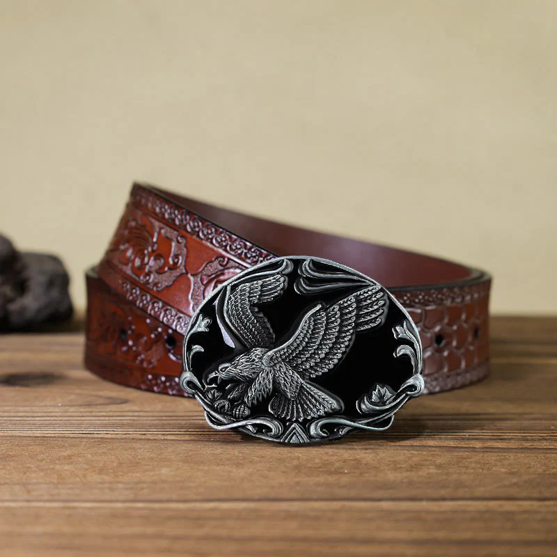 Men's DIY Spreading Wings Eagle Freedom Buckle Leather Belt - Image 9