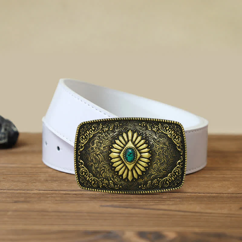 Men's DIY Square Turquoise Western Buckle Leather Belt - Image 13