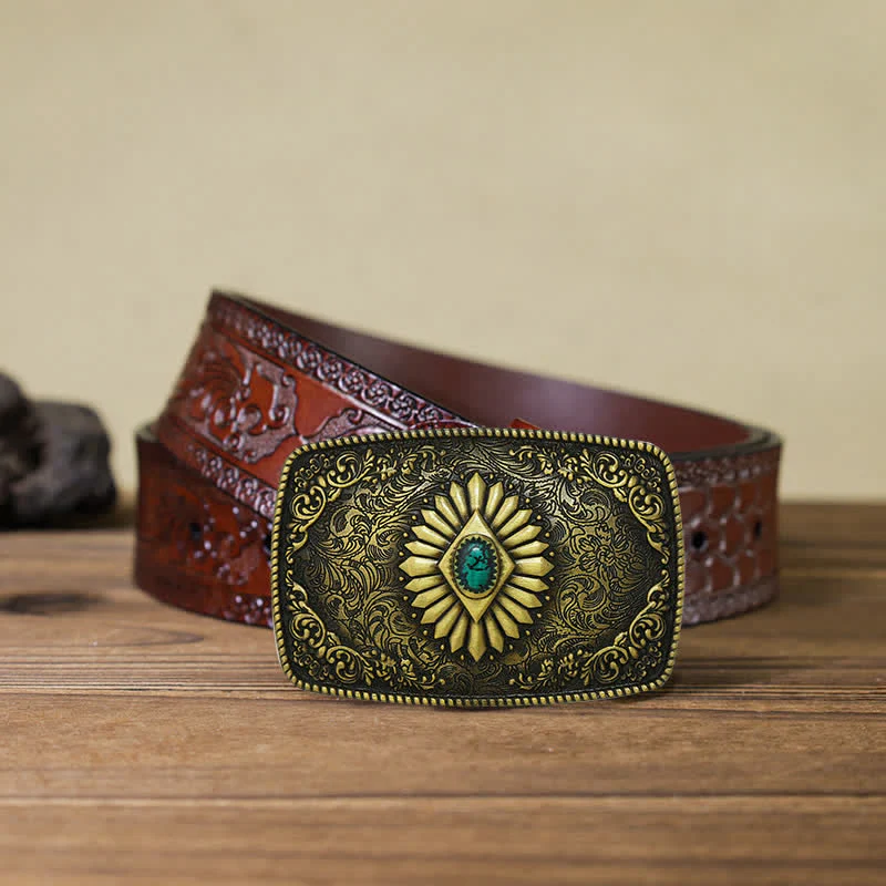 Men's DIY Square Turquoise Western Buckle Leather Belt - Image 22