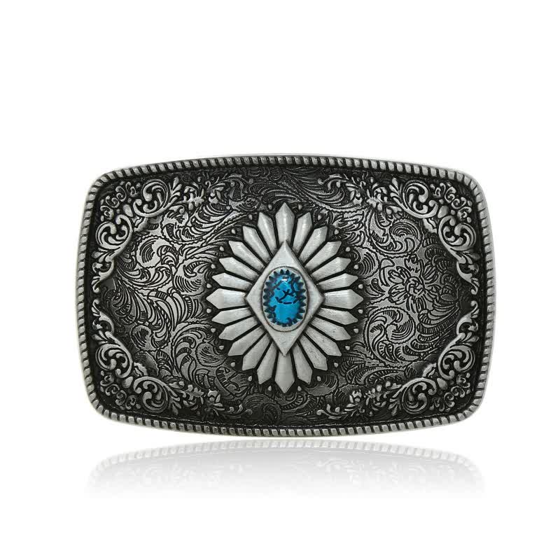 Men's DIY Square Turquoise Western Buckle Leather Belt - Image 4